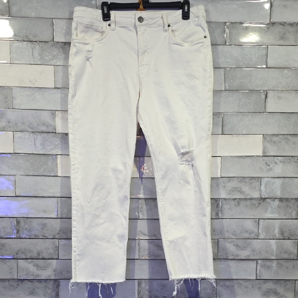 Kut from the Kloth Cream Distressed Ankle Jeans Size 14